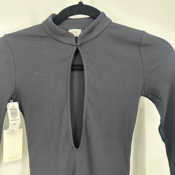 NWT Wilfred women Harlequin bodysuit long sleeve size XS black deep v-neck sexy - Picture 5 of 12
